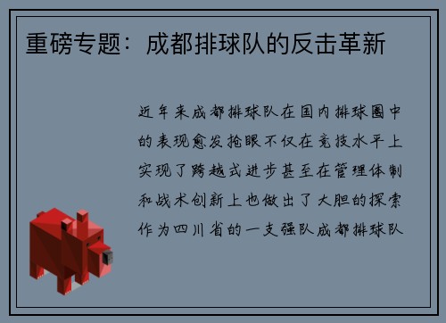 重磅专题：成都排球队的反击革新